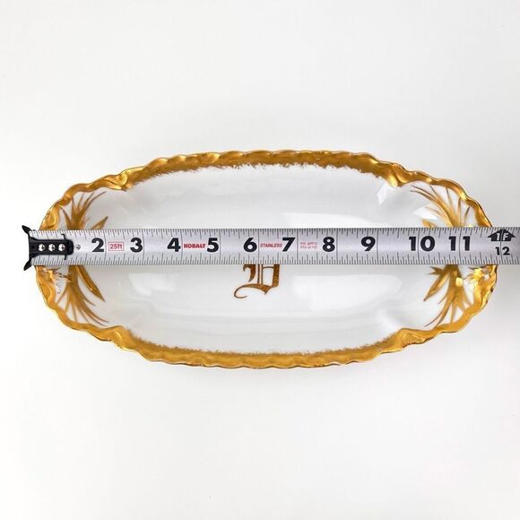 Antique Germany Gold Trim Porcelain Monogram Serving Bowl Dish - Picture 9 of 11